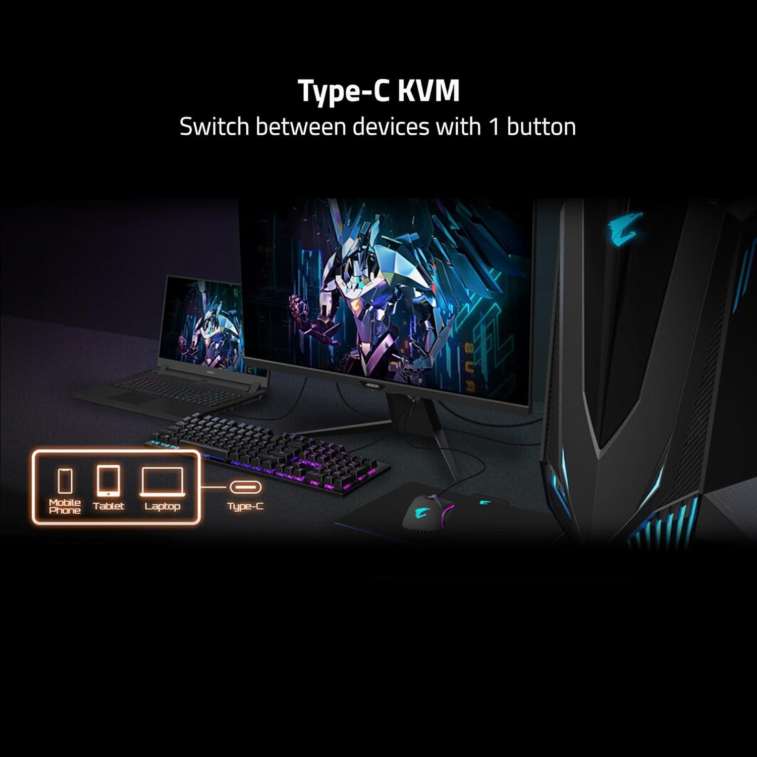 imageGIGABYTE AORUS FO32U 32quot QD OLED Gaming Monitor UHD 3840x2160165Hz 003ms GTG AMD FreeSync Premium Pro Type C KVM HDMI DP Type C Height Adjustable Black