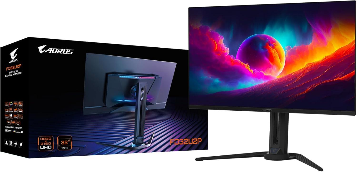imageGIGABYTE AORUS FO32U2 Pro 32quot QD OLED Gaming Monitor UHD 3840x2160240Hz 003ms GTG AMD FreeSync Premium Pro Type C KVM HDMI DP Type C Height Adjustable Black