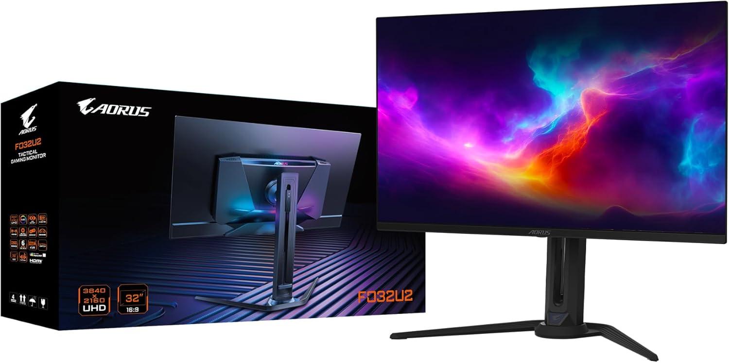 imageGIGABYTE AORUS FO32U232 QD OLED Gaming Monitor UHD 3840x2160240Hz 003ms GTG AMD FreeSync Premium Pro Type C KVM HDMI DP Type C Height Adjustable Black32 UHD