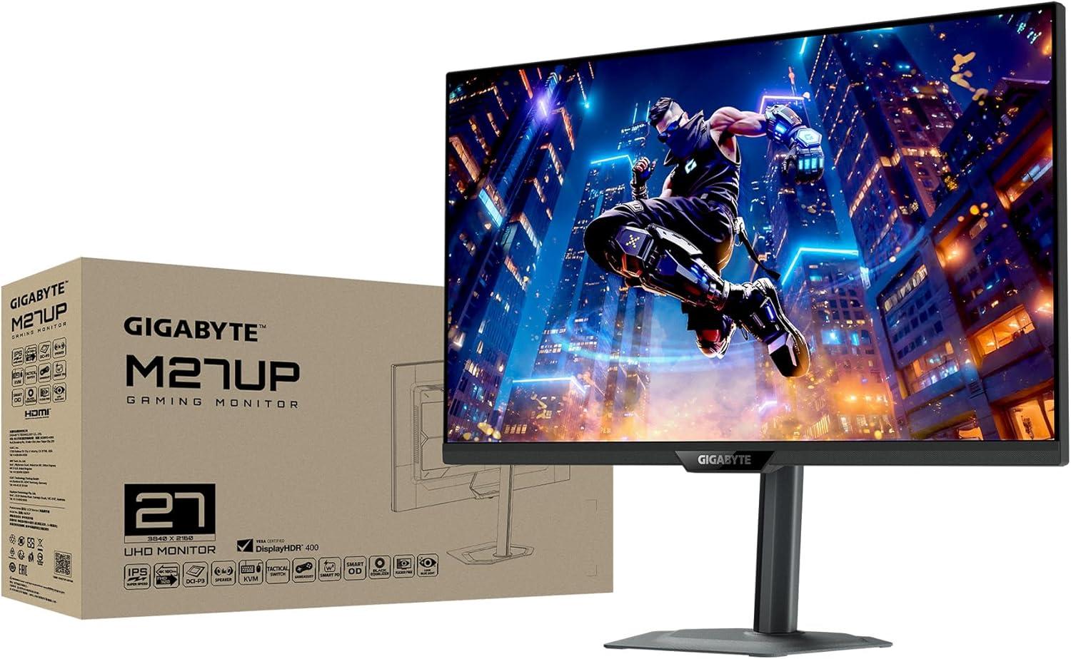 imageGIGABYTE M27UP 27quot SS IPS Gaming Monitor UHD 3840x2160160Hz 1ms GTG AMD FreeSync Premium GSYNC Compatible Dual Mode Type C KVM HDMI DP TypeC Height and Tilt Adjustable Black