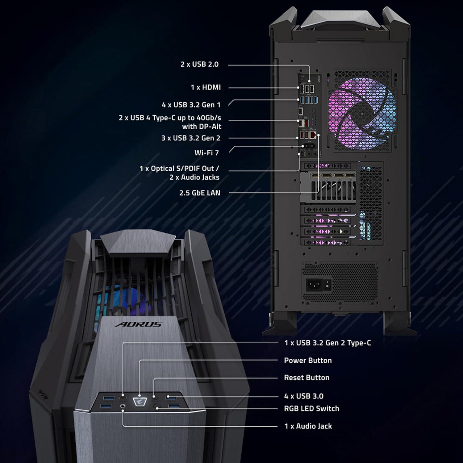 imageGIGABYTE AORUS Gaming Desktop PC AMD Ryzen 7 9800X3D AORUS RTX 5090 64GB DDR5 RAM 2TB Gen5 NVMe SSD Windows 11 Home AORUS Supreme 5 AS5A7N95000
