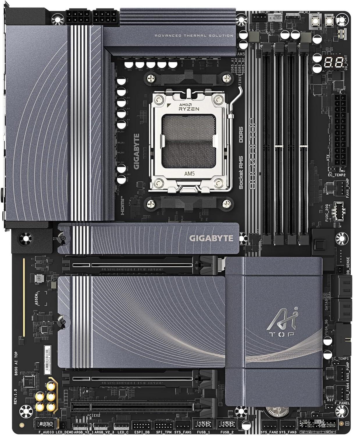 imageGIGABYTE B850 AI TOP AMD AM5 LGA 1718 Motherboard ATX DDR5 3X M2 PCIe 50 USBC WIFI7 10GbE LAN EZLatch 5Year Warranty
