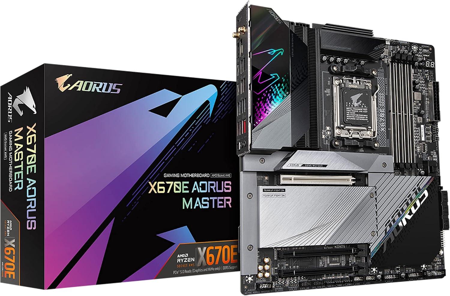 imageGIGABYTE X670E AORUS PRO X AM5 LGA 1718 AMD X670E EATX 5Year Warranty DDR5 Quad M2 PCIe 50 USB 32 Gen2X2 TypeCWiFi 7 Intel 25GbE LANQFlash PlusEZLatch PlusMotherboardATX