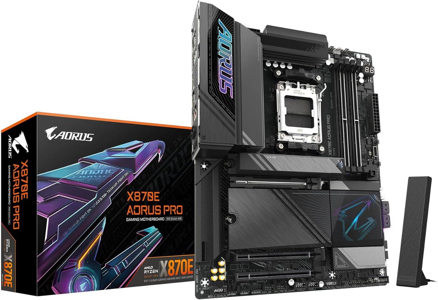 imageGIGABYTE X670E AORUS PRO X AM5 LGA 1718 AMD X670E EATX 5Year Warranty DDR5 Quad M2 PCIe 50 USB 32 Gen2X2 TypeCWiFi 7 Intel 25GbE LANQFlash PlusEZLatch PlusMotherboardATX
