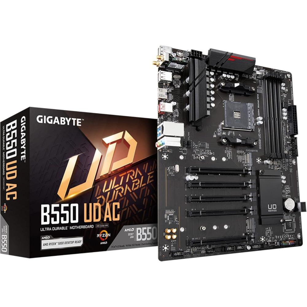 imageGIGABYTE B550 UD AC AM4 AMD B550 ATXDual M2 SATA 6GbsUSB 32 Gen 2 Intel 80211abgnacRealtek GbE LANPCIe 40 Motherboard Renewed