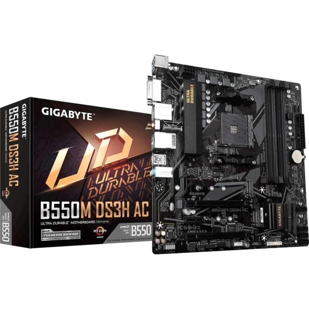 imageGIGABYTE B550M DS3H AC R2 AMD AM4 Motherboard MicroATX DDR4 Dual M2 SATA 6Gbs WIFI5 Realtek GbE LAN PCIe 40B550MDM2 x2WIFI5