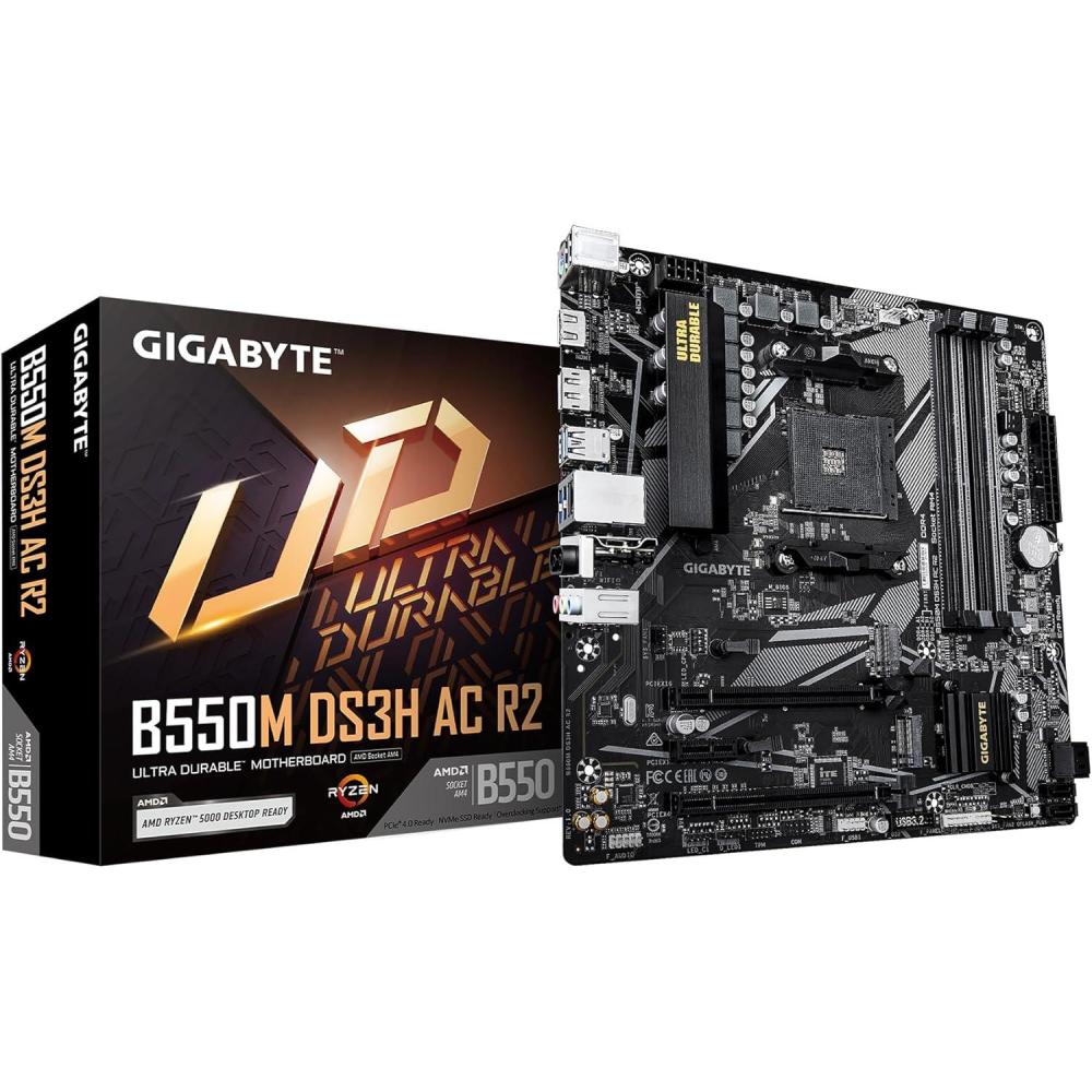 imageGIGABYTE B550M DS3H AC R2 AMD AM4 Motherboard MicroATX DDR4 Dual M2 SATA 6Gbs WIFI5 Realtek GbE LAN PCIe 40B550MDM2 x2WIFI5R2