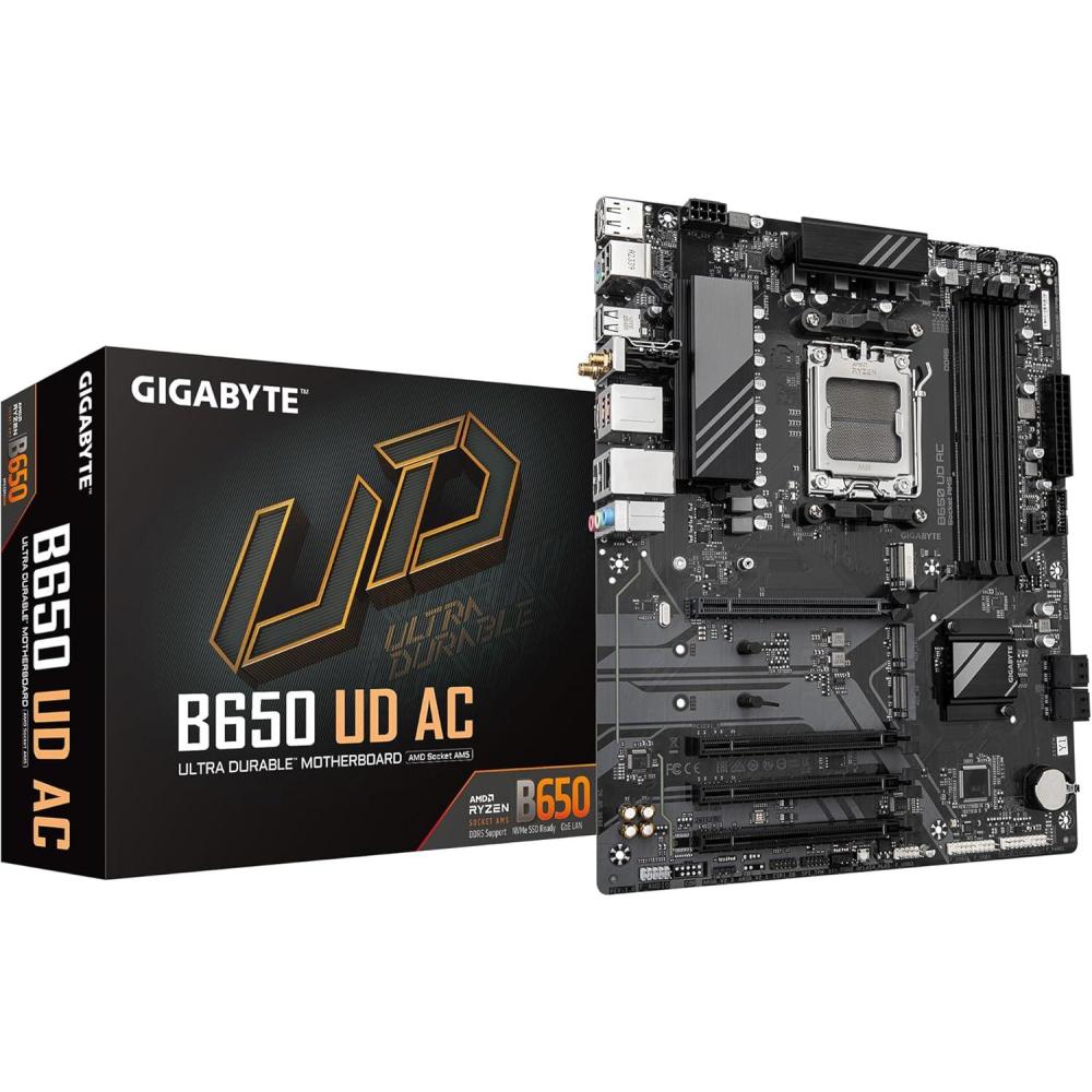 imageGIGABYTE B650M D3HP AM5 LGA 1718 AMD B650 Micro ATX 5Year Warranty DDR5 2X PCIe 40 M2 PCIe 40 USB 32 Gen2 TypeC 25GbE LANMotherboardATX