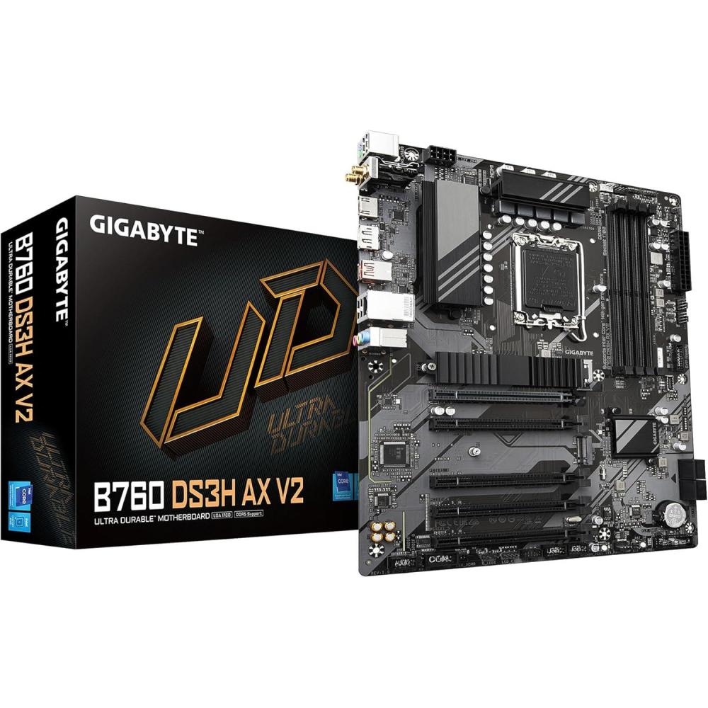 imageGIGABYTE B760 DS3H AX rev 1x LGA 1700 Intel B760 ATX Motherboard with DDR5 2 M2 PCIe 40 USB 32 Gen 2 TypeC WiFi 6E Realtek GbE LAN QFlash Plus PCIe EZLatchB760DM2 x2WIFI6V2