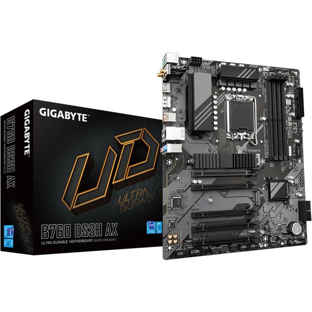 imageGIGABYTE B760 DS3H AX rev 1x LGA 1700 Intel B760 ATX Motherboard with DDR5 2 M2 PCIe 40 USB 32 Gen 2 TypeC WiFi 6E Realtek GbE LAN QFlash Plus PCIe EZLatchB760DM2 x2WIFI6