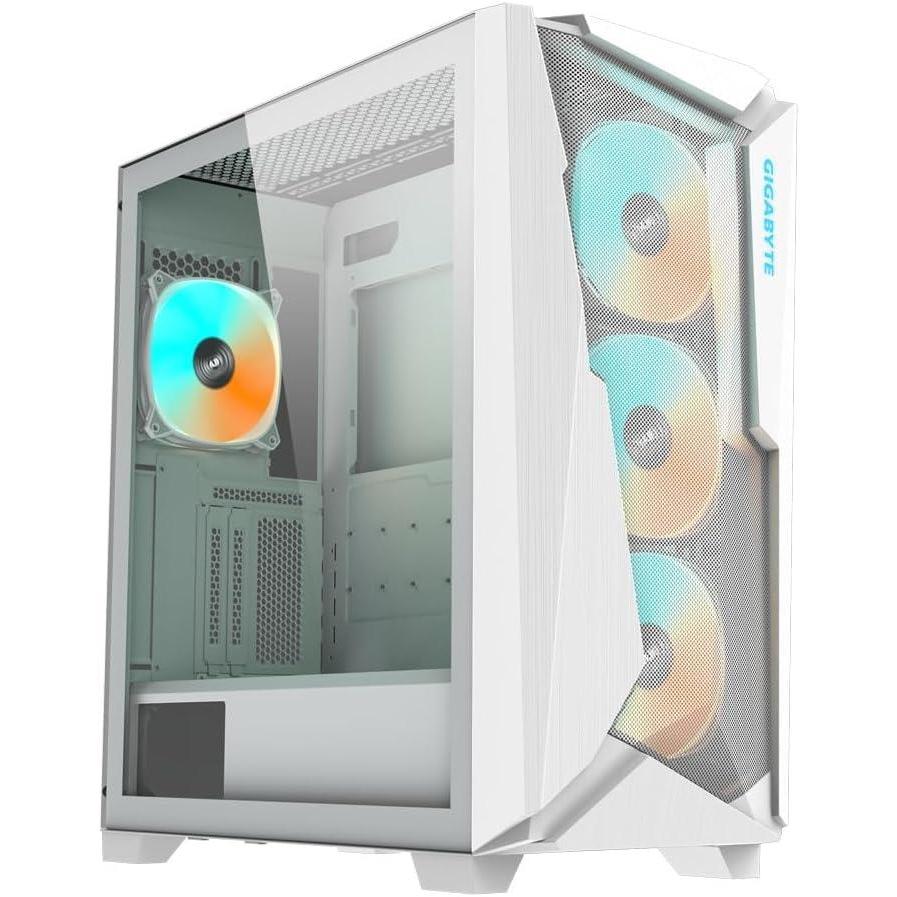 imageGIGABYTE C301 Glass White  White Mid Tower PC Gaming Case Tempered Glass USB TypeC 4X ARBG Fans Included GBC301GWGBC301GW