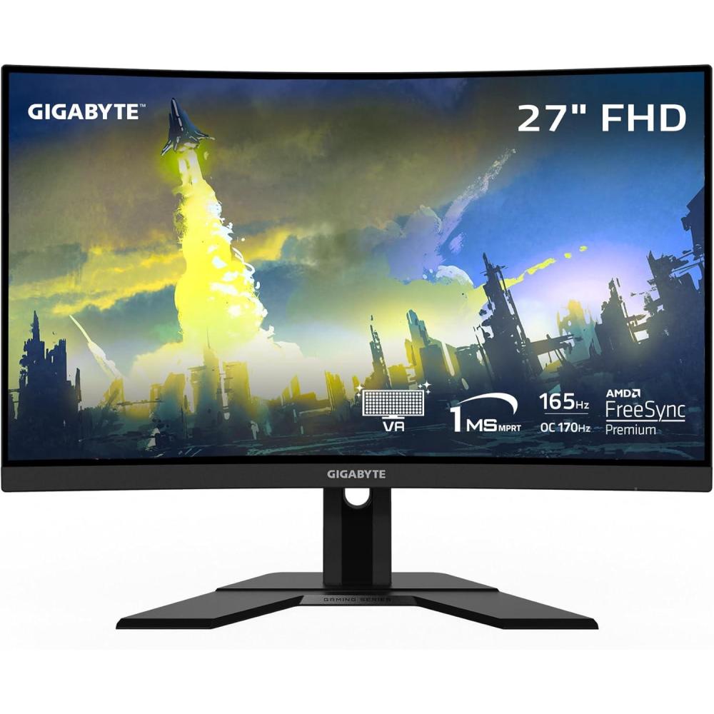 imageGIGABYTE GS27FC 27quot 180Hz 1080P Gaming Monitor 1920 x 1080 VA 1500R Display 1ms MPRT Response Time HDR Ready FreeSync Premium 1x Display Port 14 2X HDMI 20 GS27FC US27 FHD 165Hz  VA  Curved  Height  Tilt