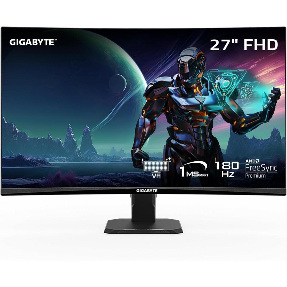 imageGIGABYTE GS27FC 27quot 180Hz 1080P Gaming Monitor 1920 x 1080 VA 1500R Display 1ms MPRT Response Time HDR Ready FreeSync Premium 1x Display Port 14 2X HDMI 20 GS27FC US27 FHD 180Hz VA Curved Tilt