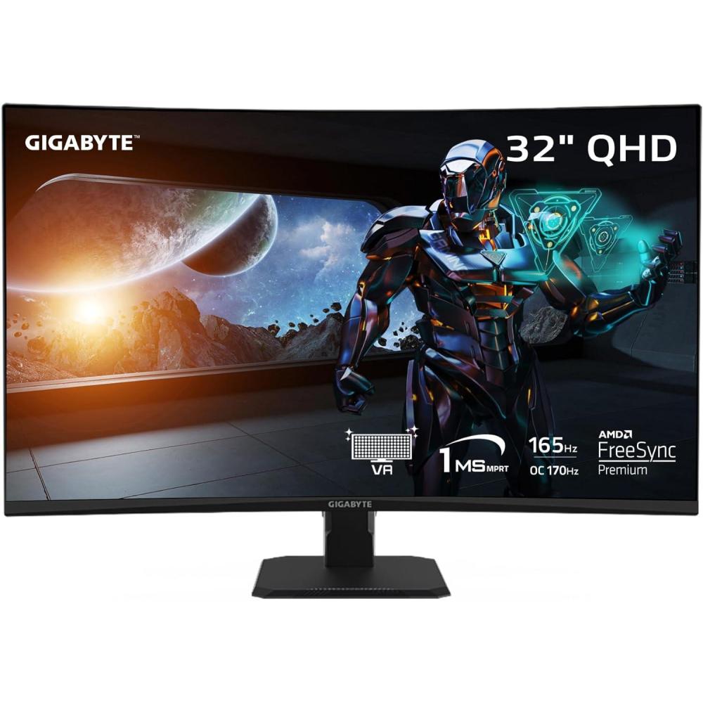 imageGIGABYTE GS32QC 315quot 165Hz 1440P Curved Gaming Monitor 2560x1440 VA 1500R Display 1ms MPRT Response Time HDR Ready 1x Display Port 14 2X HDMI 20 GS32QC SA32 QHD  165Hz  VA  Curved  Tilt
