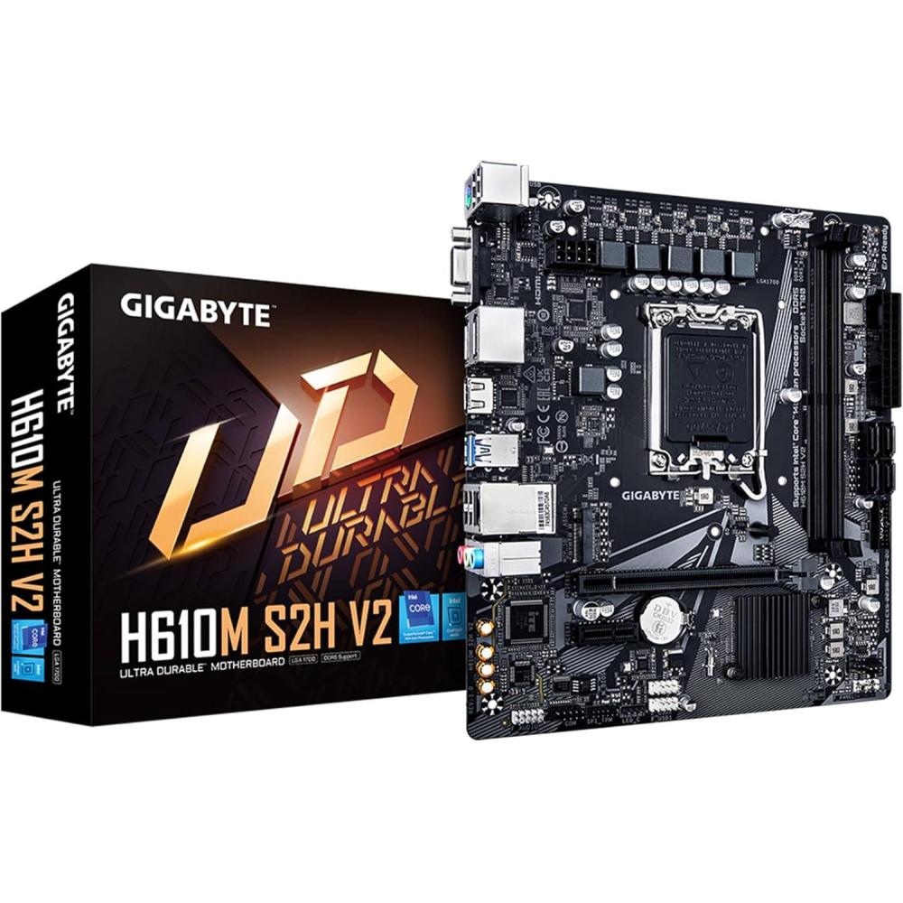 imageGIGABYTE H610M S2H V2 Motherboard Supports 14th13th12th Gen Intel Core Processors LGA 1700 mATX DDR5 1x M2 PCIe 40 USBC HDMI 2X DisplayPort DSub 1GbE LAN