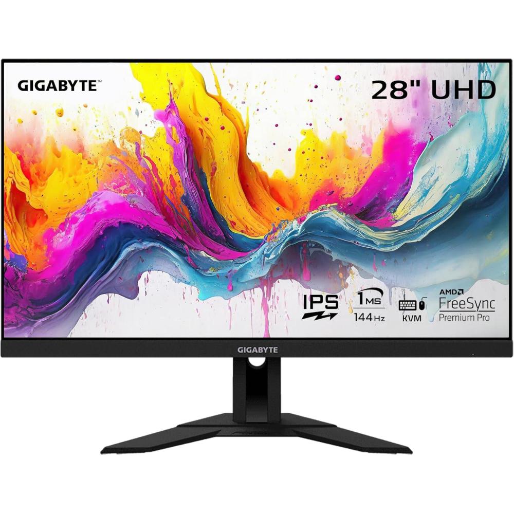 imageGIGABYTE M28U 28quot 144Hz Gaming Monitor 3840 x 2160 SS IPS Display 1ms GTG Response Time 94 DCIP3 VESA Display HDR400 FreeSync Premium Pro 1x Display Port 14 2X HDMI 21 M28USA28 UHD 144Hz  IPS  Flat  Height  Tilt