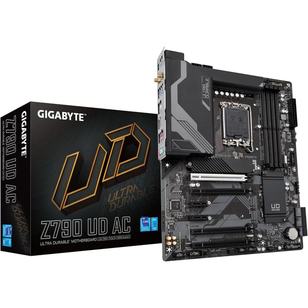 imageGIGABYTE Z790 UD AC LGA 1700 Intel Z790 ATX DDR5Triple M2 PCIe 50USB 32 Gen2X2 TypeCIntel WiFi 25GbE LANPCIe EZLatchMultiKeyMotherboardZ790UM2 x3WIFI5