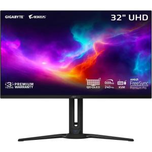 GIGABYTE – AORUS FO32U2-32 QD OLED Gaming Monitor – UHD 3840×2160-240Hz – 0.03ms GTG – AMD FreeSync Premium Pro – Type C KVM – HDMI, DP, Type C – Height Adjustable – Black(32″ UHD)