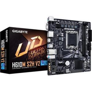 GIGABYTE H610M S2H V2 Motherboard, Supports 14th/13th/12th Gen Intel Core Processors (LGA 1700), mATX, DDR5, 1x M.2, PCIe 4.0, USB-C, HDMI, 2X DisplayPort, D-Sub, 1GbE LAN