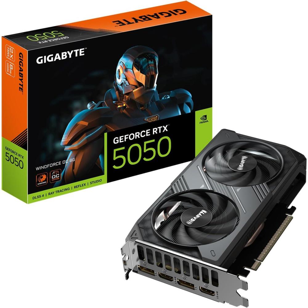 imageGIGABYTE GeForce RTX 5050 WINDFORCE OC 8G Graphics Card 8GB 128bit GDDR6 PCIe 50 WINDFORCE Cooling System GVN5050WF2OC8GD Video Card