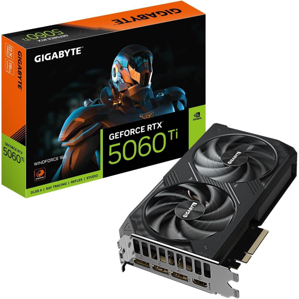 imageGIGABYTE GeForce RTX 5060 Ti WINDFORCE 16G Graphics Card 16GB 128bit GDDR7 PCIe 50 WINDFORCE Cooling System GVN506TWF216GD Video CardWINDFORCE