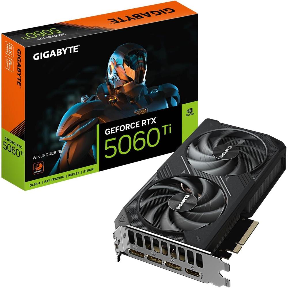 imageGIGABYTE GeForce RTX 5060 Ti WINDFORCE 8G Graphics Card 8GB 128bit GDDR7 PCIe 50 WINDFORCE Cooling System GVN506TWF28GD Video CardWINDFORCE