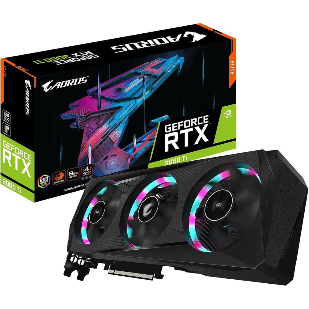 imageGIGABYTE AORUS GeForce RTX 3060 Ti Elite 8G REV20 Graphics Card 3X WINDFORCE Fans LHR 8GB 256bit GDDR6 GVN306TAORUS E8GD REV20 Video Card