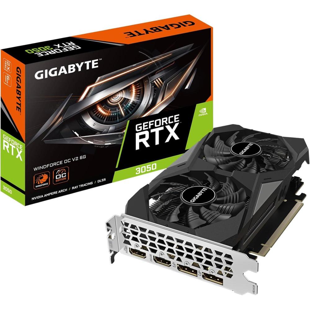 imageGIGABYTE GeForce RTX 3050 WINDFORCE OC V2 6G Graphics Card 2X WINDFORCE Fans 6GB GDDR6 96bit GDDR6 GVN3050WF2OCV26GD Graphics CardRTX 3050 WINDFORCE OC V2 6G