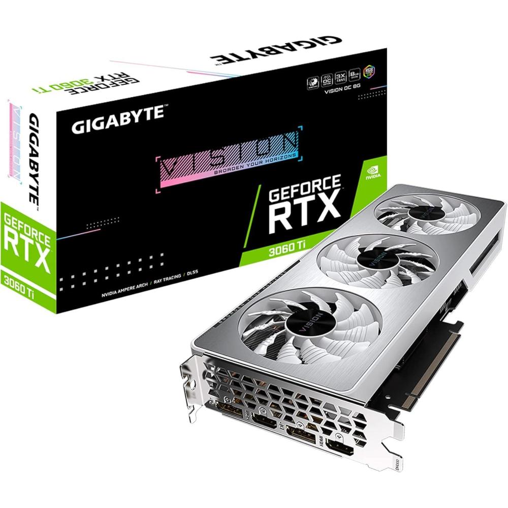 imageGIGABYTE GeForce RTX 3060 Ti Vision OC 8G REV20 Graphics Card WINDFORCE 3X Cooling System LHR 8GB 256bit GDDR6 GVN306TVISION OC8GD REV20 Video Card