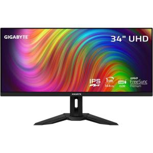 GIGABYTE M34WQ 34″ 144Hz Ultrawide-KVM Gaming Monitor, 3440 x 1440 IPS Display, 1ms (MPRT) Response Time, 91% DCI-P3, HDR Ready, 1 Display Port 1.4, 2 HDMI 2.0, 2 USB 3.0, 1 USB Type-C (M34WQ-SA)(34″ WQHD 144Hz | IPS | Flat | Height & Tilt)