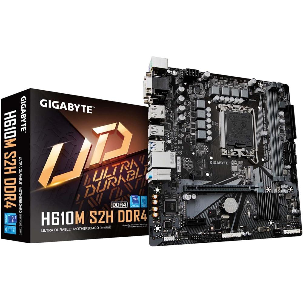 imageGIGABYTE H610M S2H DDR4 H610 Intel LGA 1700 Micro ATX DDR4 Single M2 PCIe 40 USB 32 Gen1 Realtek GbE LANMotherboard