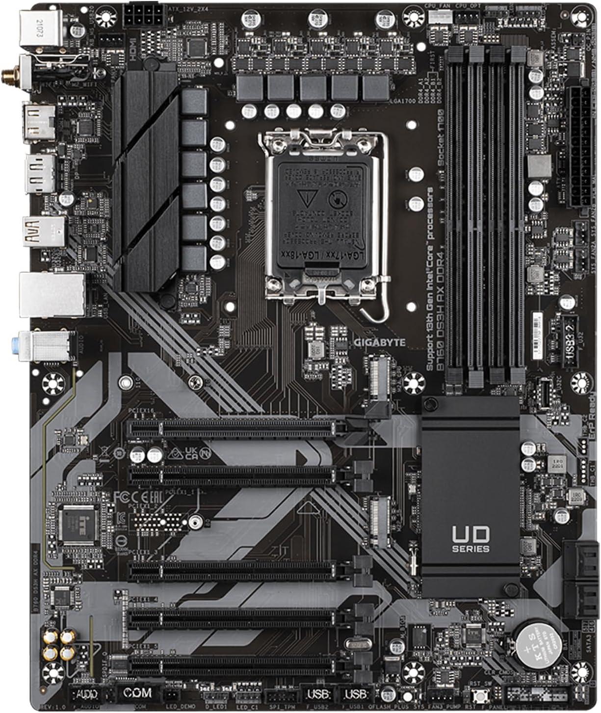 imageGIGABYTE B760 DS3H AX DDR4 LGA 1700 Intel B760 ATX DDR4 M2 PCIe 40 USB 32 Gen 2 TypeCWiFi 6E Realtek GbE LANQFlash PlusPCIe EZLatchMotherboard