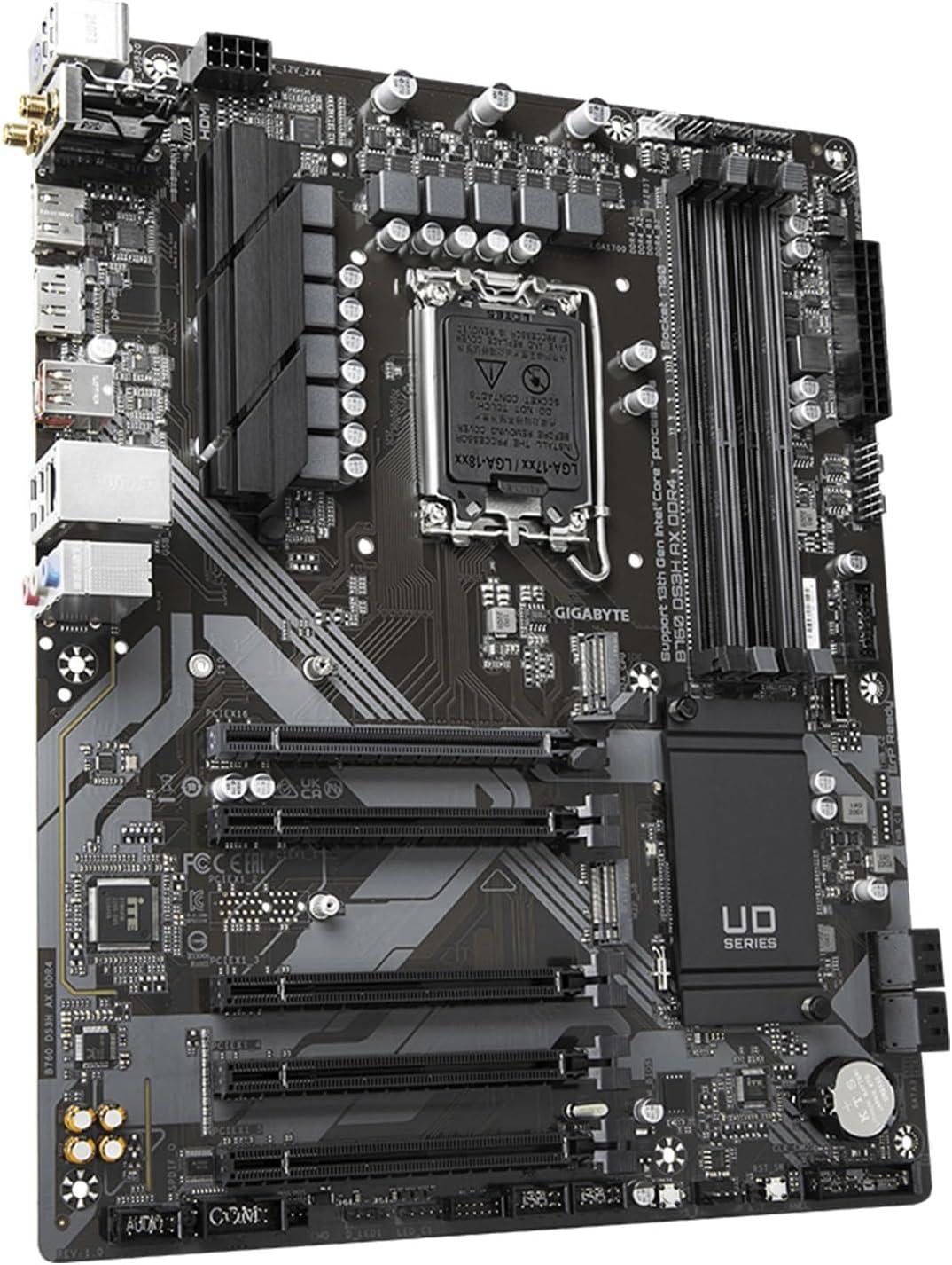 imageGIGABYTE B760 DS3H AX DDR4 LGA 1700 Intel B760 ATX DDR4 M2 PCIe 40 USB 32 Gen 2 TypeCWiFi 6E Realtek GbE LANQFlash PlusPCIe EZLatchMotherboard
