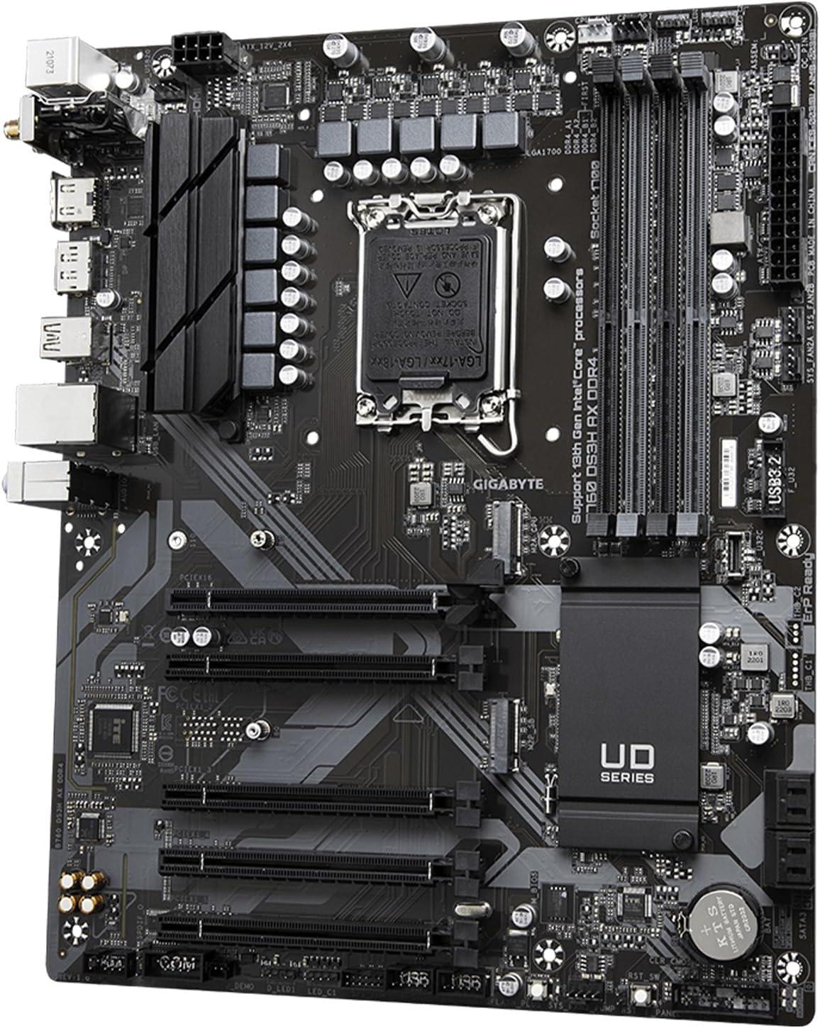 imageGIGABYTE B760 DS3H AX DDR4 LGA 1700 Intel B760 ATX DDR4 M2 PCIe 40 USB 32 Gen 2 TypeCWiFi 6E Realtek GbE LANQFlash PlusPCIe EZLatchMotherboard