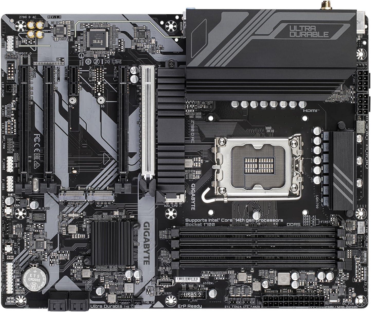 imageGIGABYTE Z790 D AC LGA 1700 Intel Z790 ATX Motherboard with DDR5 Triple M2 PCIe 50 USB 32 Gen2X2 TypeC 25GbE LAN PCIe EZLatch MultiKey