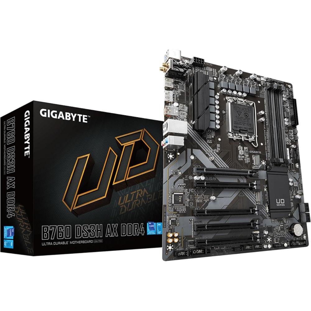 imageGIGABYTE B760 DS3H AX DDR4 LGA 1700 Intel B760 ATX DDR4 M2 PCIe 40 USB 32 Gen 2 TypeCWiFi 6E Realtek GbE LANQFlash PlusPCIe EZLatchMotherboard
