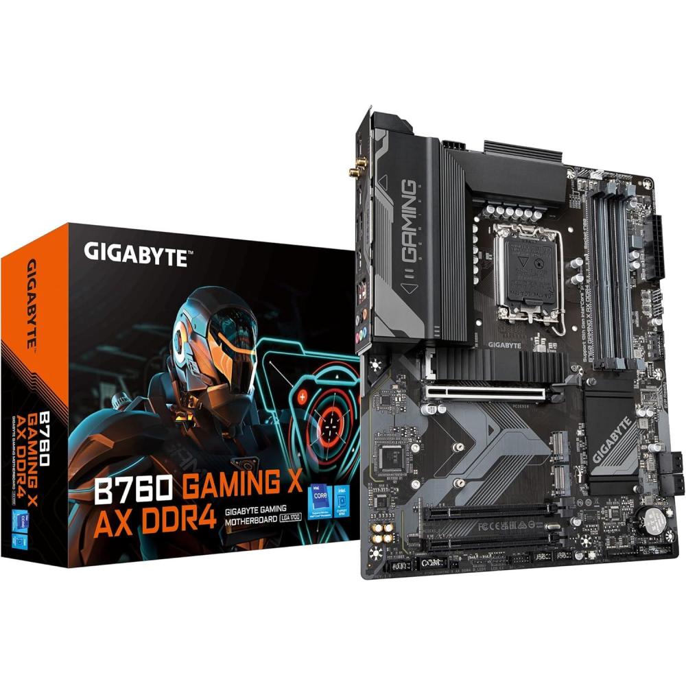 imageGIGABYTE B760 Gaming X AX DDR4 LGA 1700 Intel B760 ATX DDR4 Triple M2 PCIe 40 Front USB 32 Gen2X2 TypeCWiFi 6E 25GbE LANQFlash PlusPCIe EZLatchGaming Motherboard