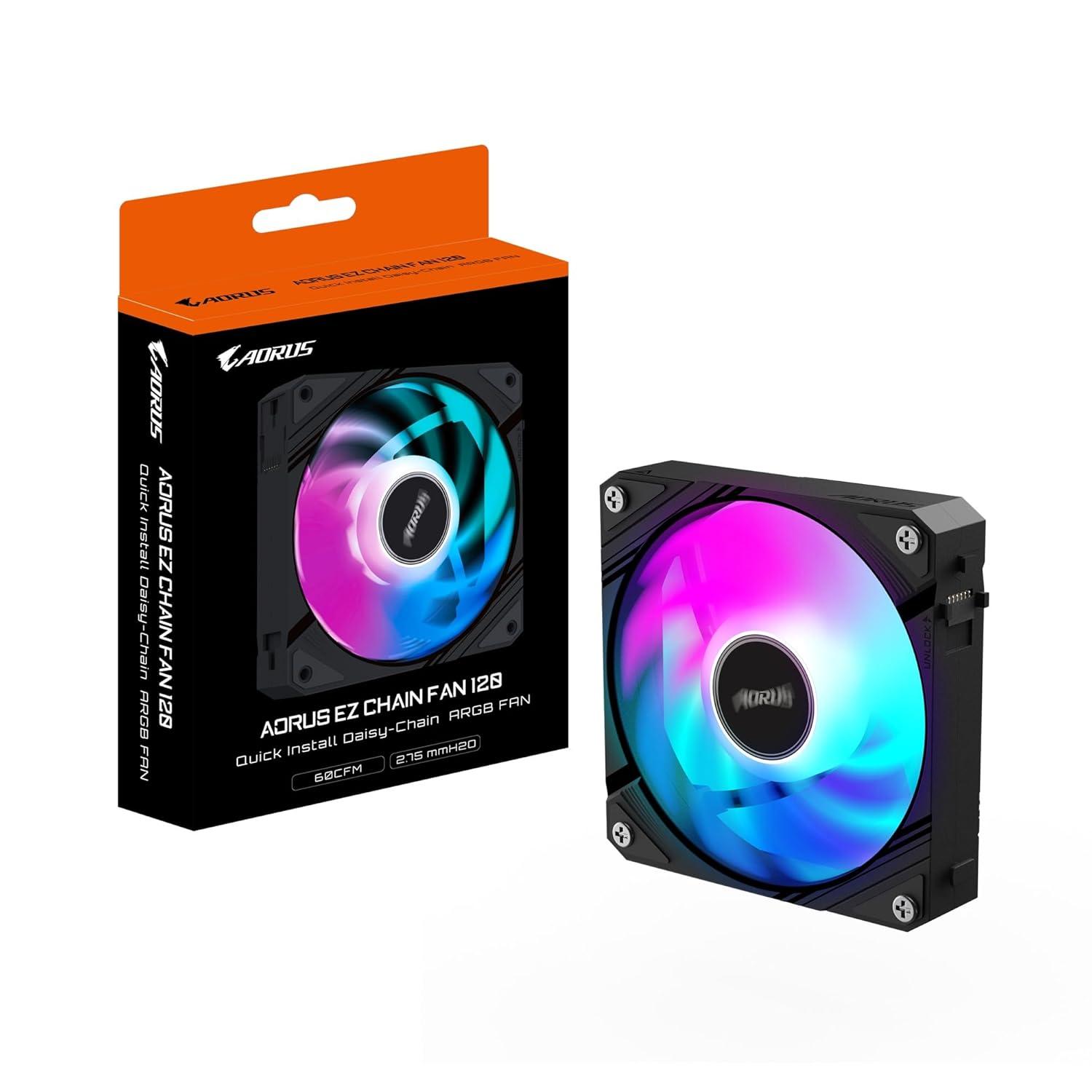 imageAORUS EZ Chain Fan 120 120mm Hydro Dynamic Bearing Computer Case FanStandard Pack of 2