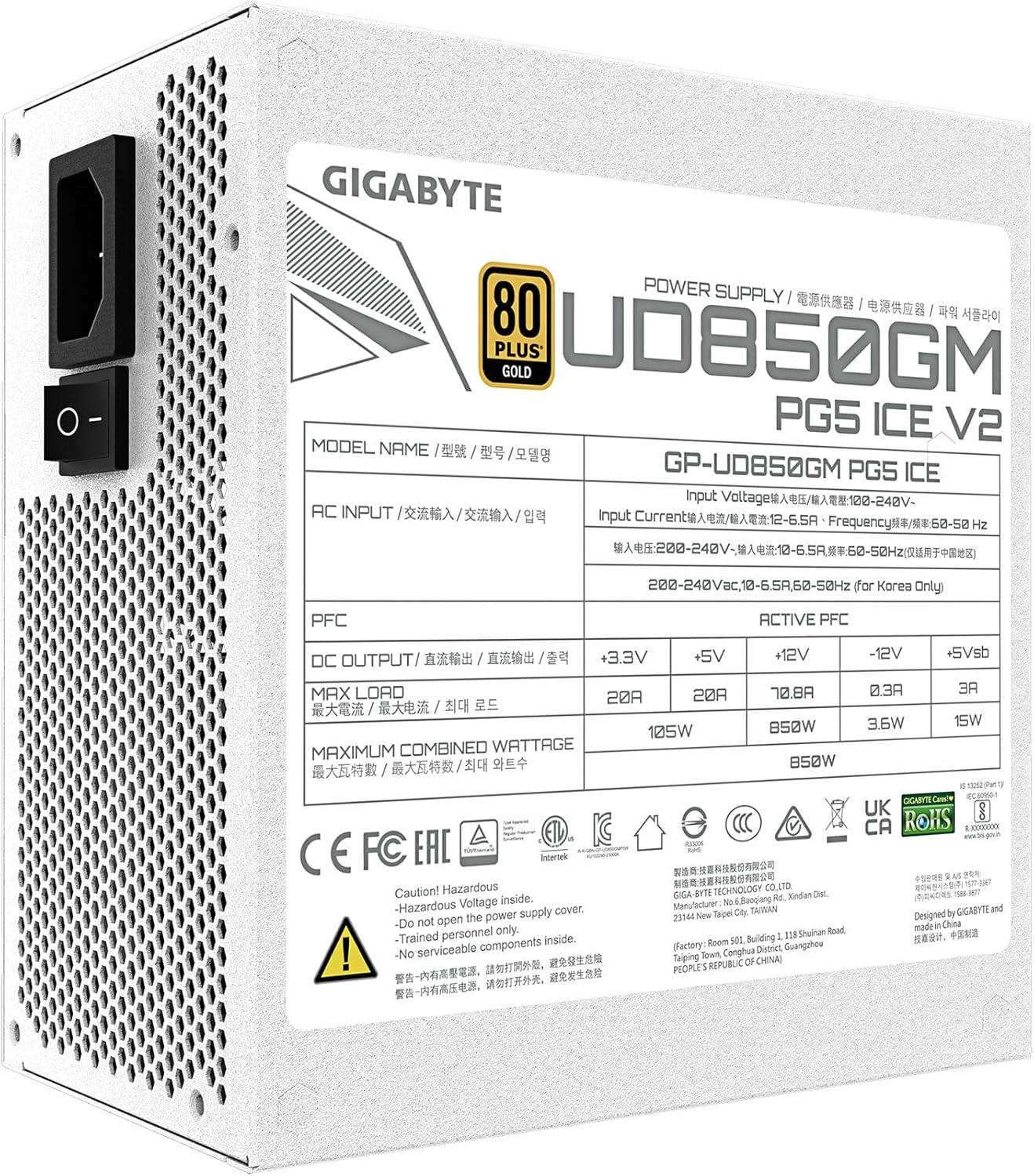 imageGIGABYTE UD850GM PG5 V2 ICE 850W 80 Plus Gold Certified PCIe51 Ready ATX31 Fully Modular Power Supply GPUD850GM PG5 ICE
