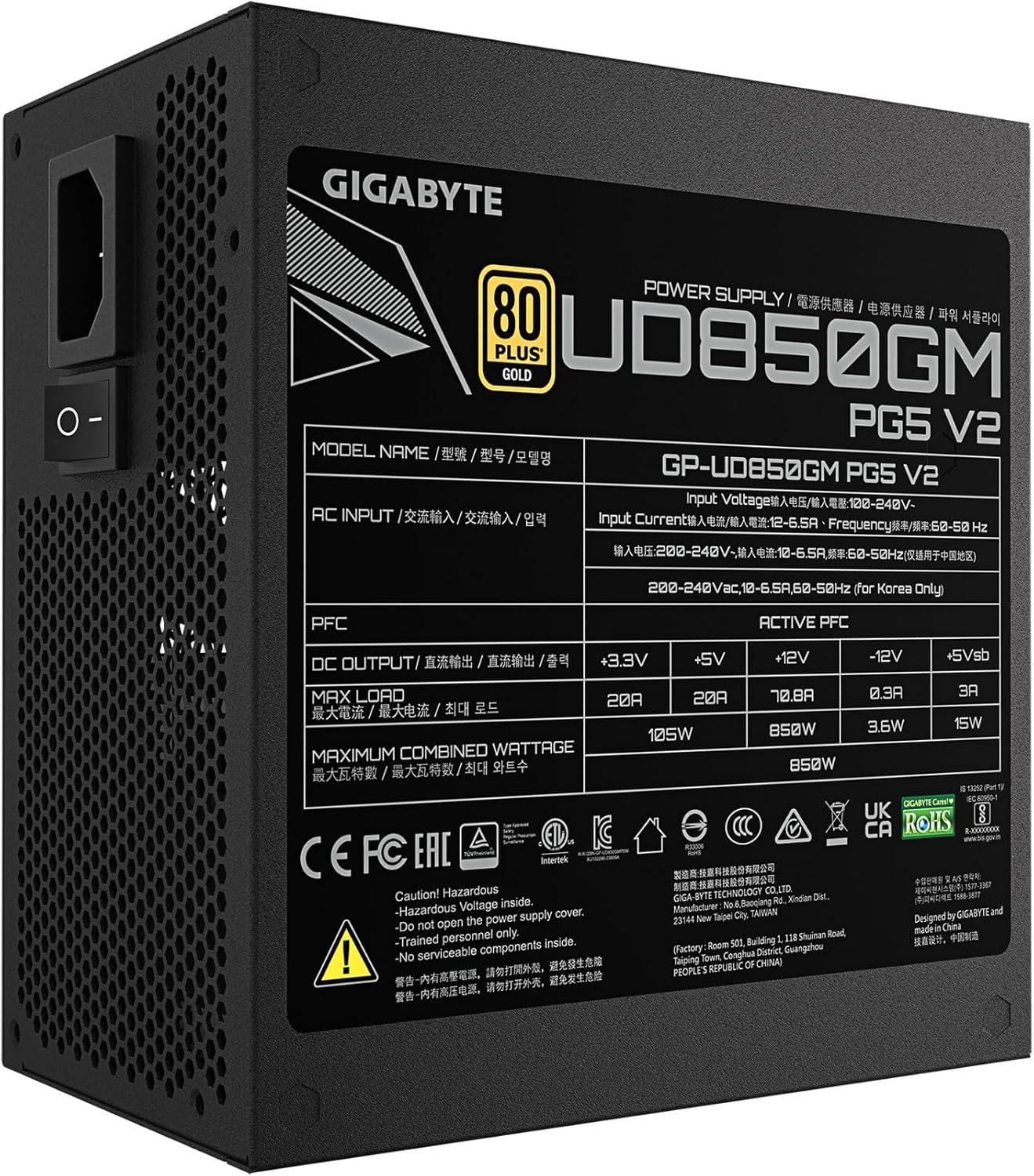 imageGIGABYTE UD850GM PG5 V2850W 80 Plus Gold Certified PCIe51 Ready ATX31 Fully Modular Power Supply UD850GM PG5 V2