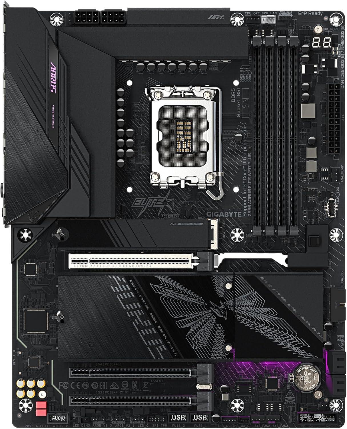 imageGIGABYTE Z890 AORUS Elite WIFI7 Plus Intel LGA 1851 ATX Motherboard Support Core Ultra Series 2 DDR5 1612 Power Phase 4X M2 PCIe 50 USB4 WiFi 7 5GbE EZLatch D5 Bionic Corsa