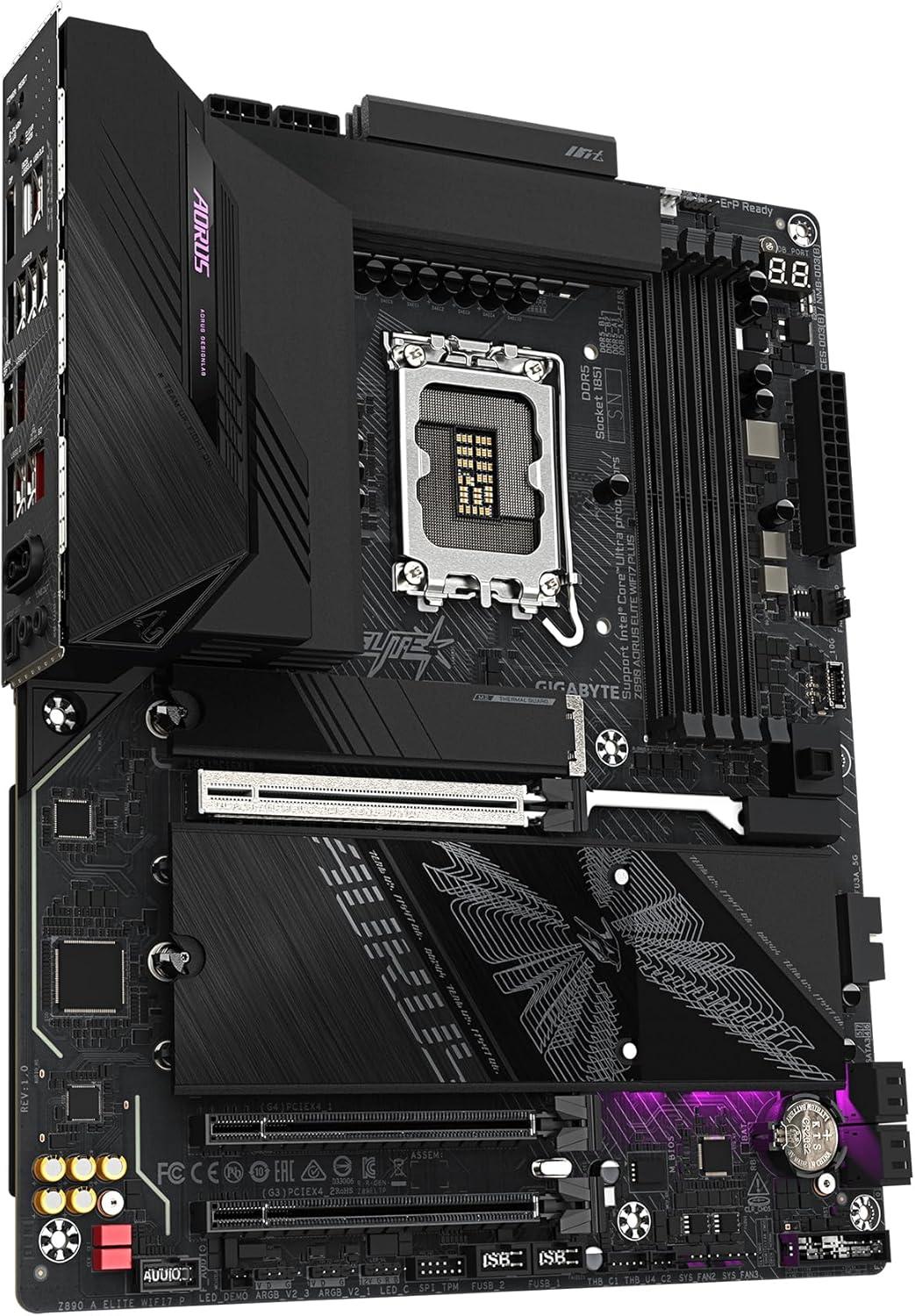 imageGIGABYTE Z890 AORUS Elite WIFI7 Plus Intel LGA 1851 ATX Motherboard Support Core Ultra Series 2 DDR5 1612 Power Phase 4X M2 PCIe 50 USB4 WiFi 7 5GbE EZLatch D5 Bionic Corsa