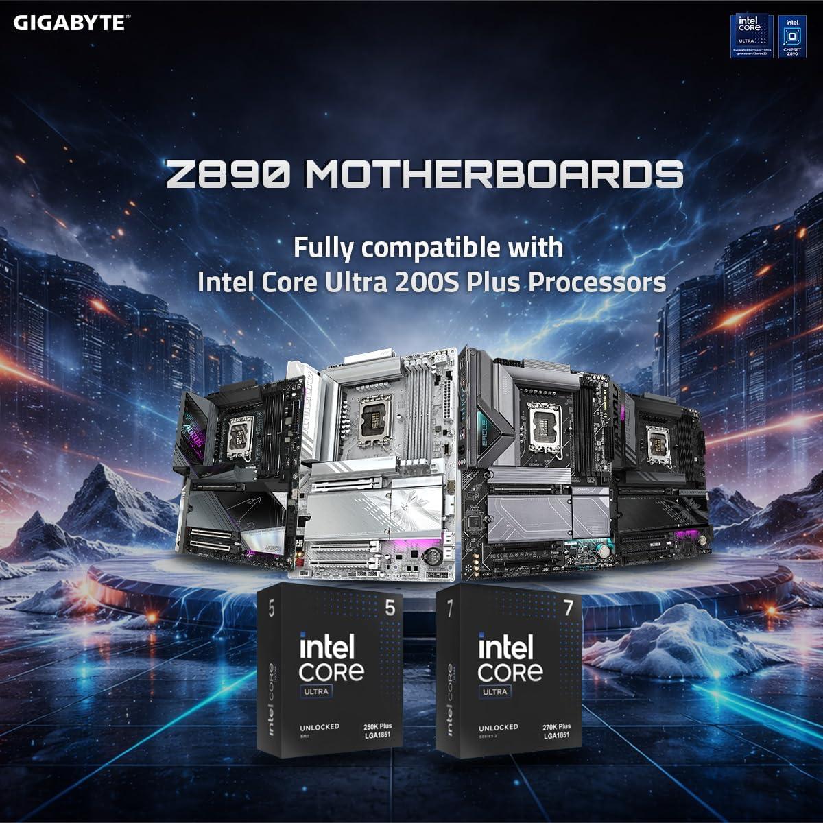 imageGIGABYTE Z890 AORUS Elite WIFI7 Plus Intel LGA 1851 ATX Motherboard Support Core Ultra Series 2 DDR5 1612 Power Phase 4X M2 PCIe 50 USB4 WiFi 7 5GbE EZLatch D5 Bionic Corsa