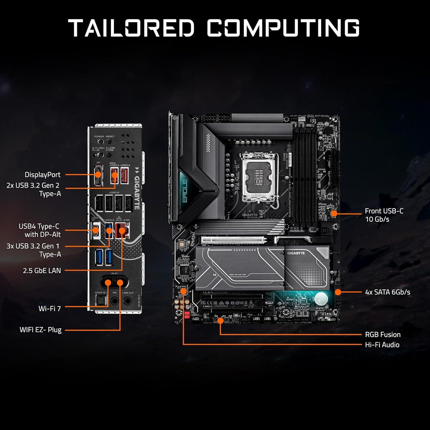 imageGIGABYTE Z890 Eagle WIFI7 Plus Intel LGA 1851 ATX Motherboard Support Core Ultra Series 2 DDR5 1412 Power Phase 4X M2 PCIe 50 USB4 WiFi 7 25GbE EZLatch D5 Bionic Corsa