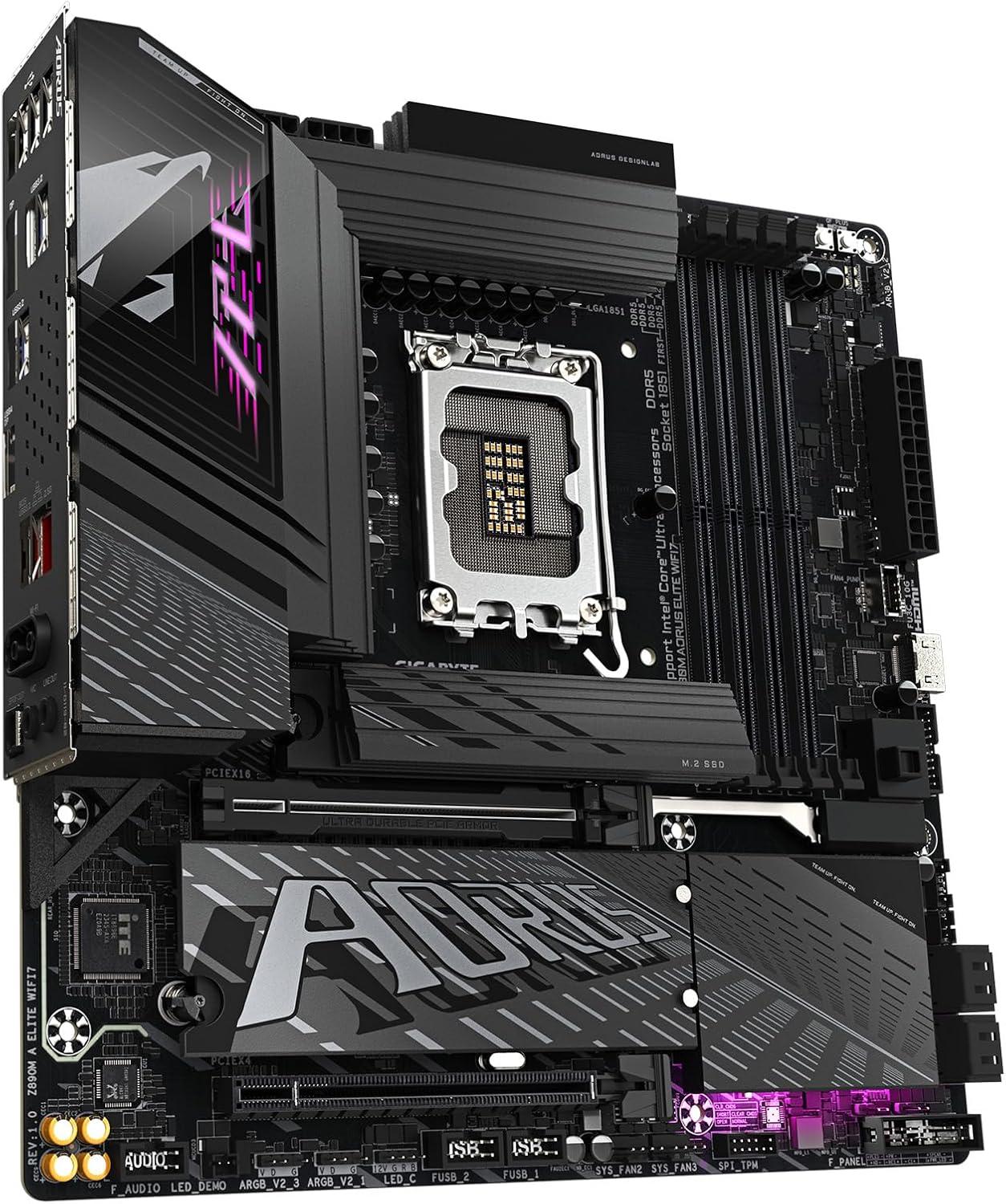 imageGIGABYTE Z890M AORUS Elite WIFI7 Intel Core Ultra Series 2 LGA 1851 Motherboard MATX DDR5 3X M2 PCIe 50 USB4 TypeC WIFI7 25GbE LAN WiFi EZPlug EZLatch Plus