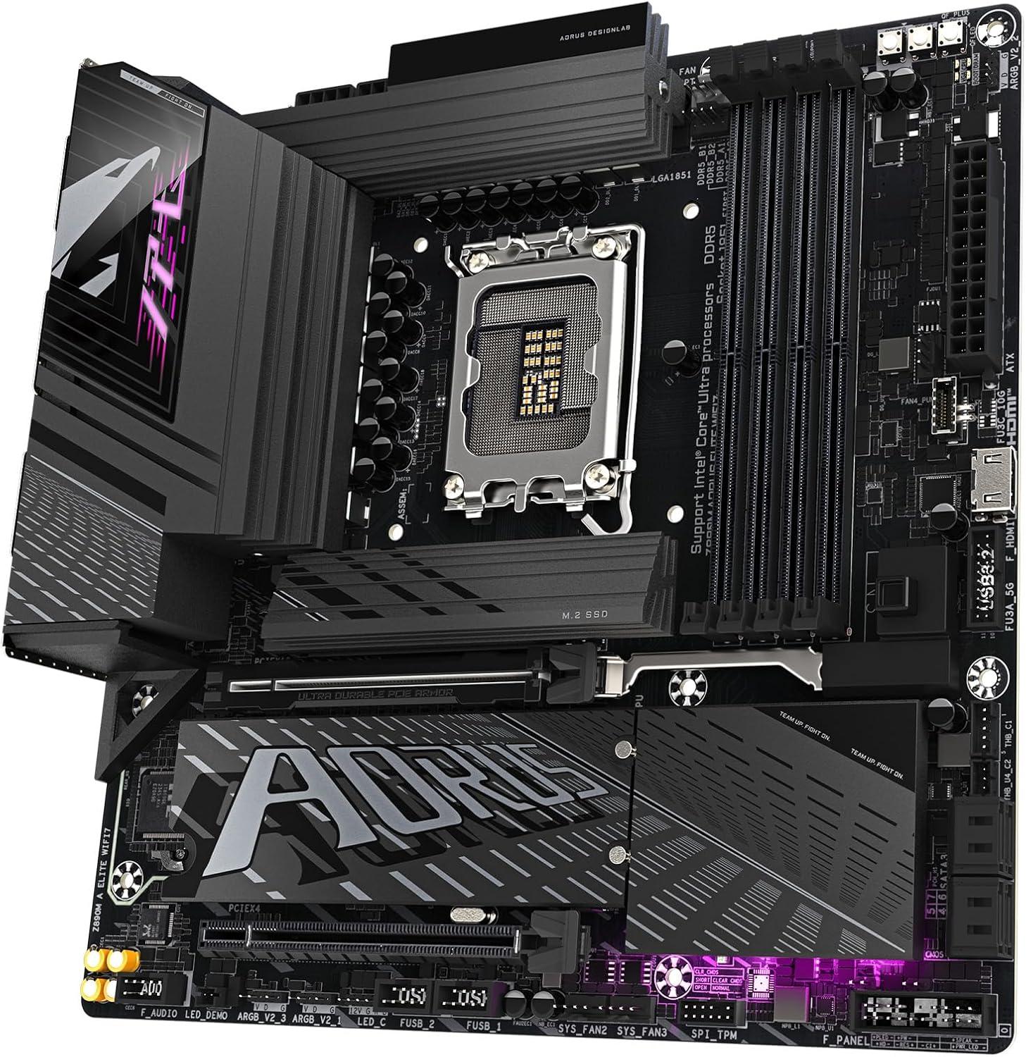 imageGIGABYTE Z890M AORUS Elite WIFI7 Intel Core Ultra Series 2 LGA 1851 Motherboard MATX DDR5 3X M2 PCIe 50 USB4 TypeC WIFI7 25GbE LAN WiFi EZPlug EZLatch Plus