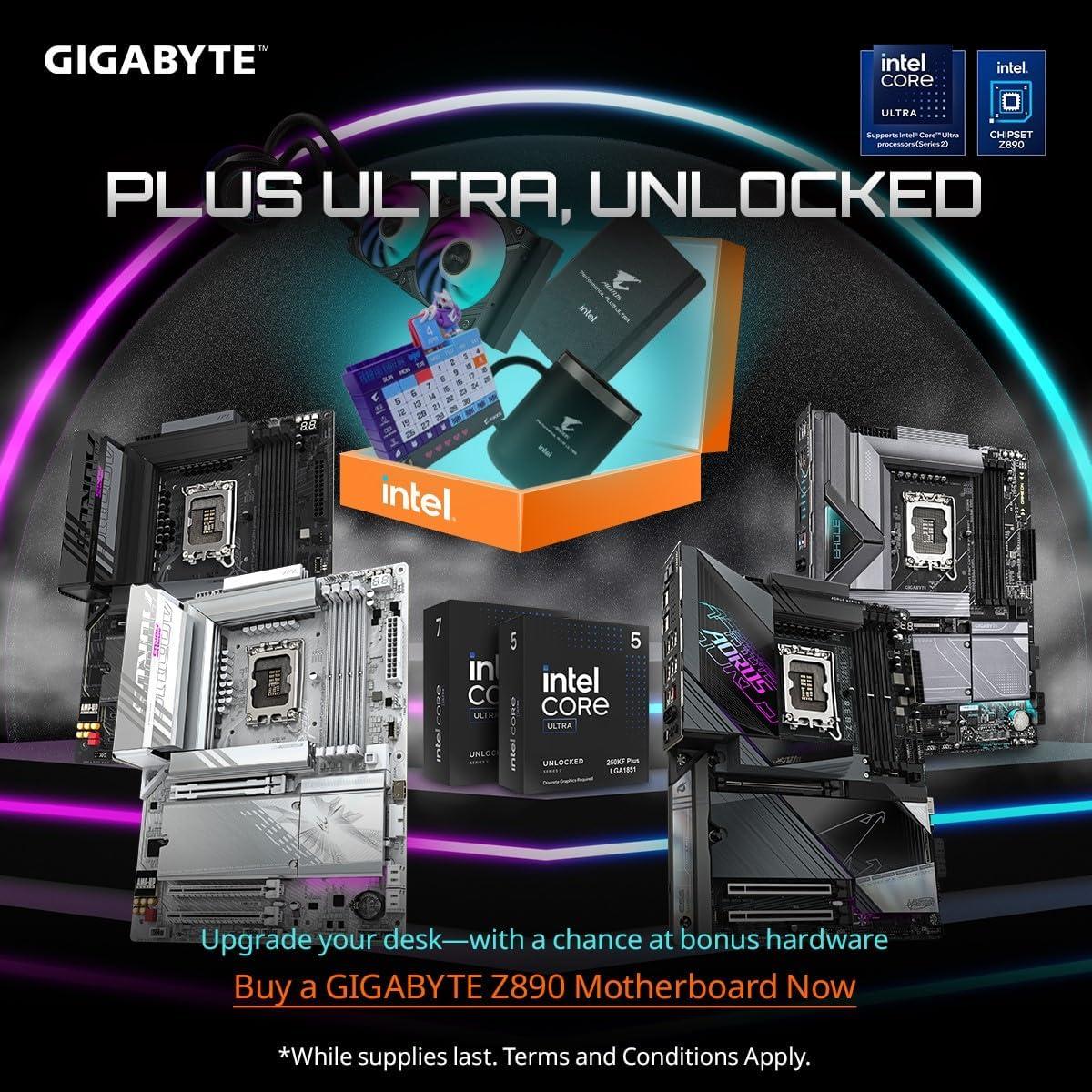 imageGIGABYTE Z890M AORUS Elite WIFI7 Intel Core Ultra Series 2 LGA 1851 Motherboard MATX DDR5 3X M2 PCIe 50 USB4 TypeC WIFI7 25GbE LAN WiFi EZPlug EZLatch Plus