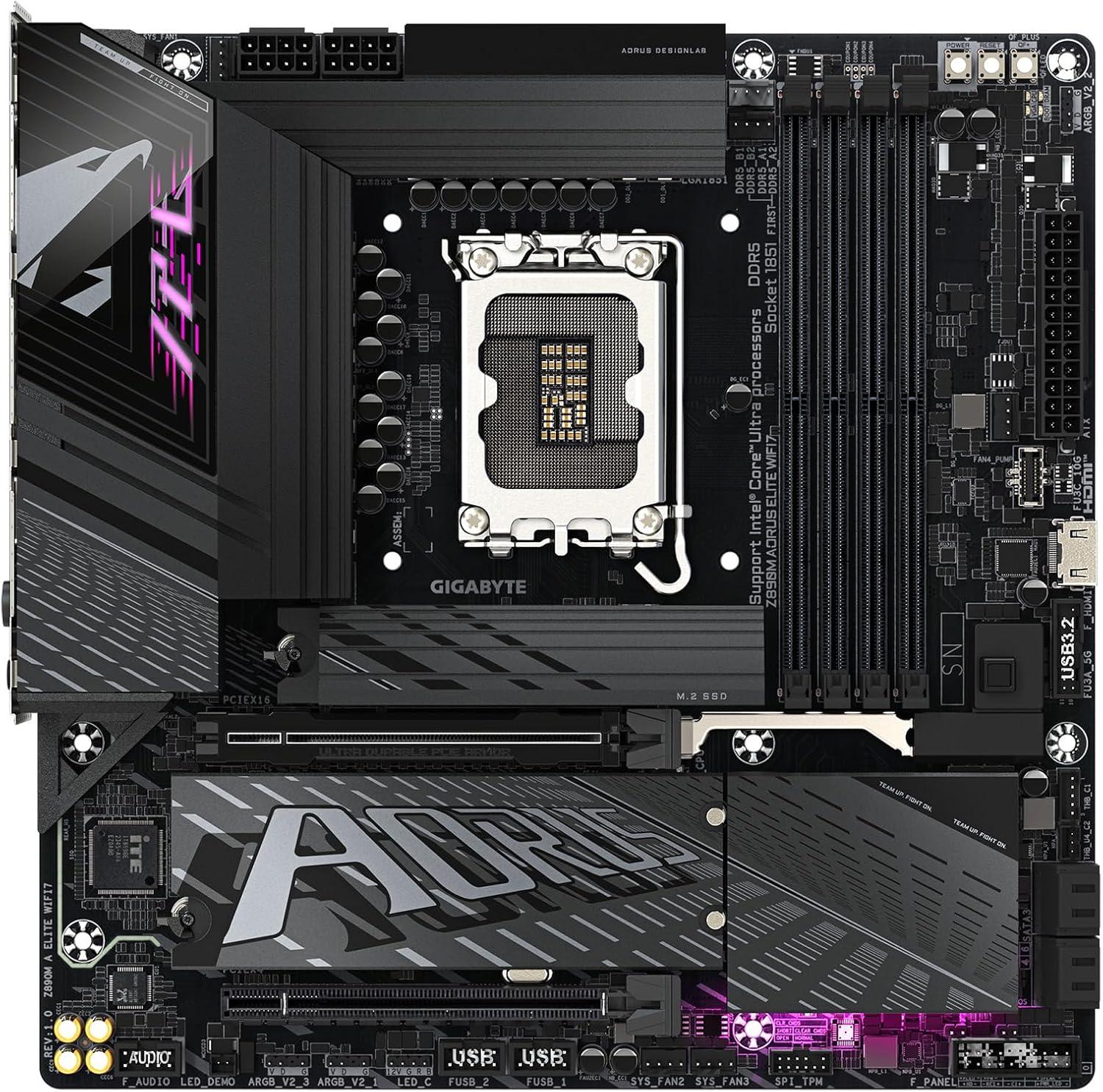 imageGIGABYTE Z890M AORUS Elite WIFI7 Intel Core Ultra Series 2 LGA 1851 Motherboard MATX DDR5 3X M2 PCIe 50 USB4 TypeC WIFI7 25GbE LAN WiFi EZPlug EZLatch Plus