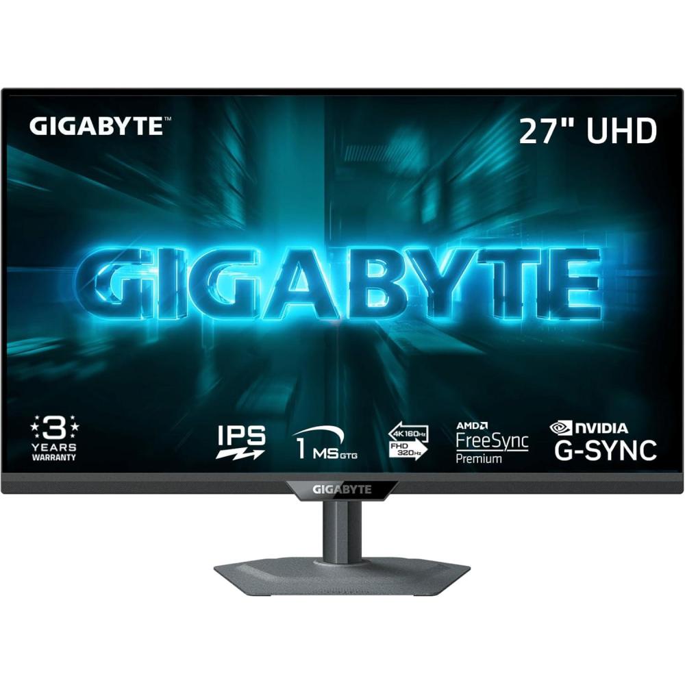 imageGIGABYTE  G27U  27 SS IPS Dual Mode Gaming Monitor  UHD 3840x21604K 160HzFHD 320Hz  1ms GTG  AMD FreeSync Premium GSYNC Compatible  HDMI DP  Ergonomic Stand  Black  3 Year Warranty