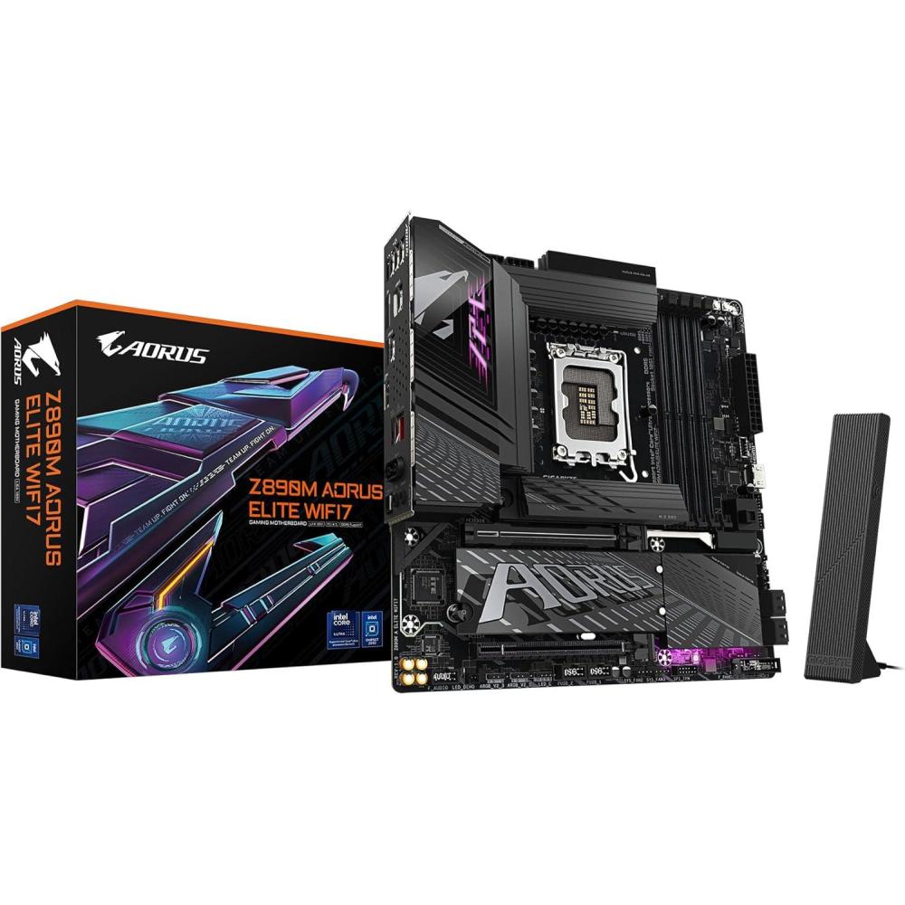 imageGIGABYTE Z890M AORUS Elite WIFI7 Intel Core Ultra Series 2 LGA 1851 Motherboard MATX DDR5 3X M2 PCIe 50 USB4 TypeC WIFI7 25GbE LAN WiFi EZPlug EZLatch Plus